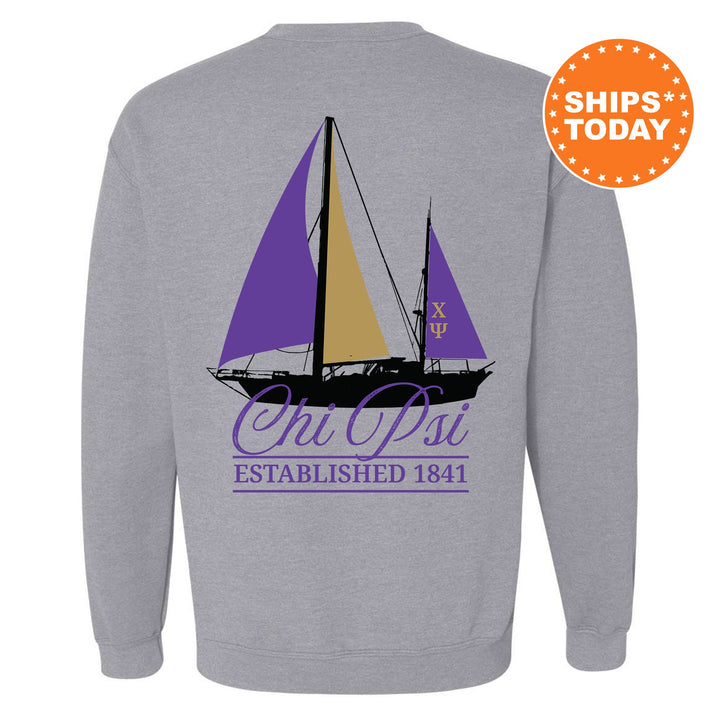 Chi Psi Black Boat Fraternity Sweatshirt | Chi Psi Sweatshirt | Fraternity Crewneck | Bid Day Gift | Custom Greek Apparel _ 15606g