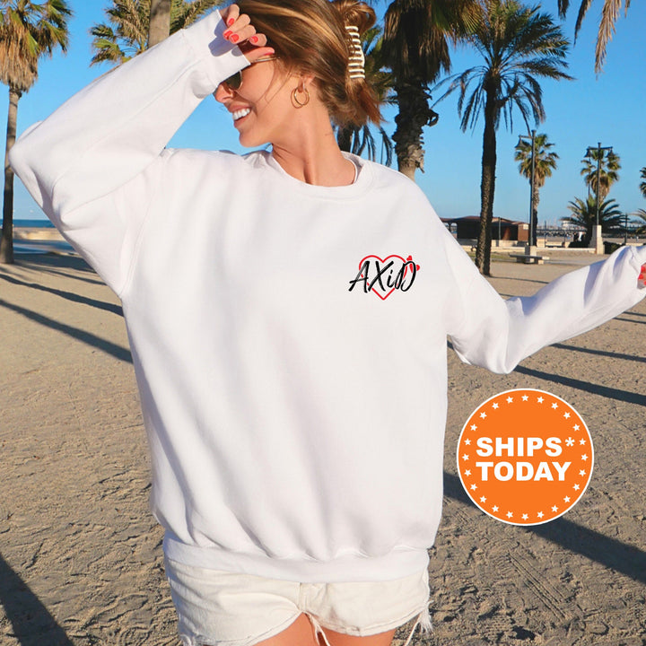 Alpha Xi Delta Mini Heart Sorority Sweatshirt | AXID Hoodie | Left Chest Graphic Sweatshirt | Alpha Xi Big Little Sorority Crewneck
