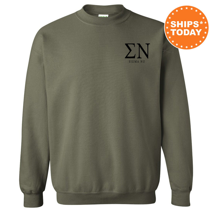 Sigma Nu Bonded Letters Fraternity Sweatshirt | Sigma Nu Left Pocket Crewneck | Greek Letters | Men Sweatshirt | College Apparel _ 17957g