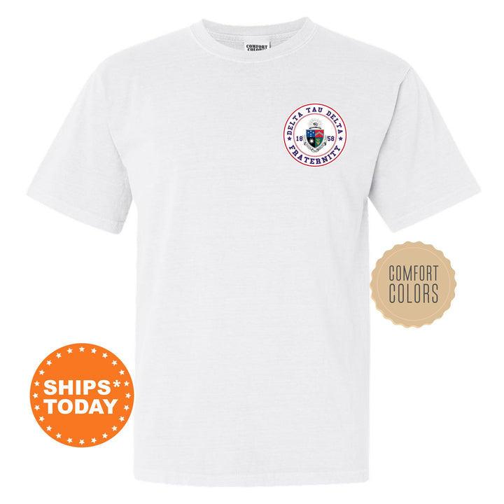 Delta Tau Delta Brotherhood Crest Fraternity T-Shirt | Delt Left Chest Graphic Tee | Fraternity Gift | DTD Comfort Colors Shirt _ 17911g