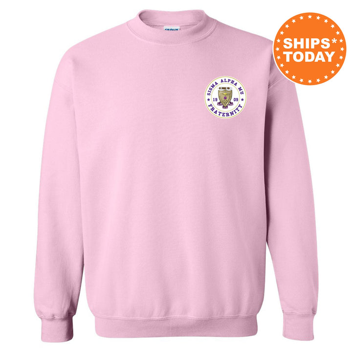 Sigma Alpha Mu Brotherhood Crest Fraternity Sweatshirt | Sammy Left Chest Design Sweatshirt | Greek Apparel | College Crewneck _ 17924g