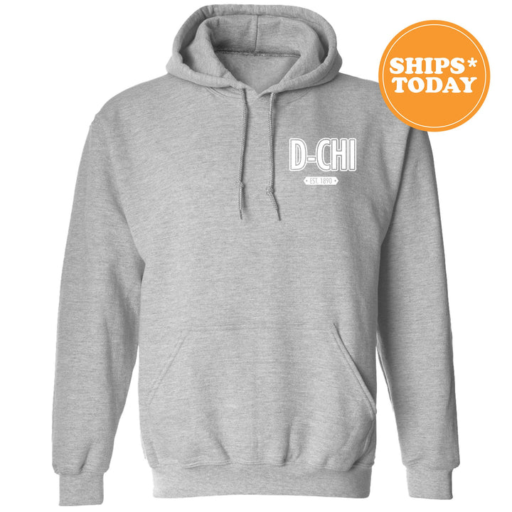 Delta Chi Snow Year Fraternity Sweatshirt | D-Chi Left Chest Print Sweatshirt | DChi Fraternity Gift | College Greek Apparel _ 17878g