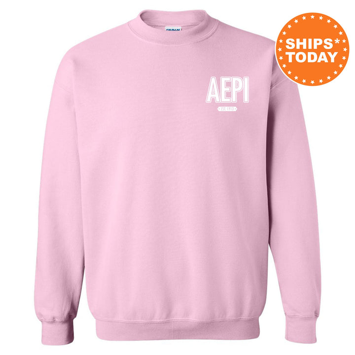 Alpha Epsilon Pi Snow Year Fraternity Sweatshirt | AEPi Left Chest Print Sweatshirt | Fraternity Gift | College Greek Apparel _ 17872g