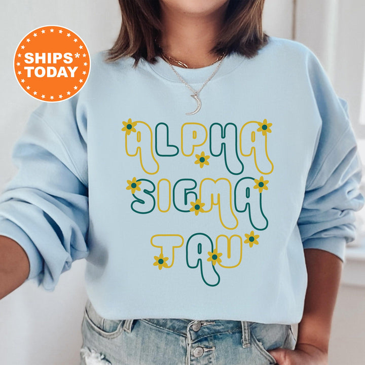 Alpha Sigma Tau Greek Blossom Sorority Sweatshirt | Sorority Crewneck | Big Little Recruitment Gift | Sorority Merch _ 16595g