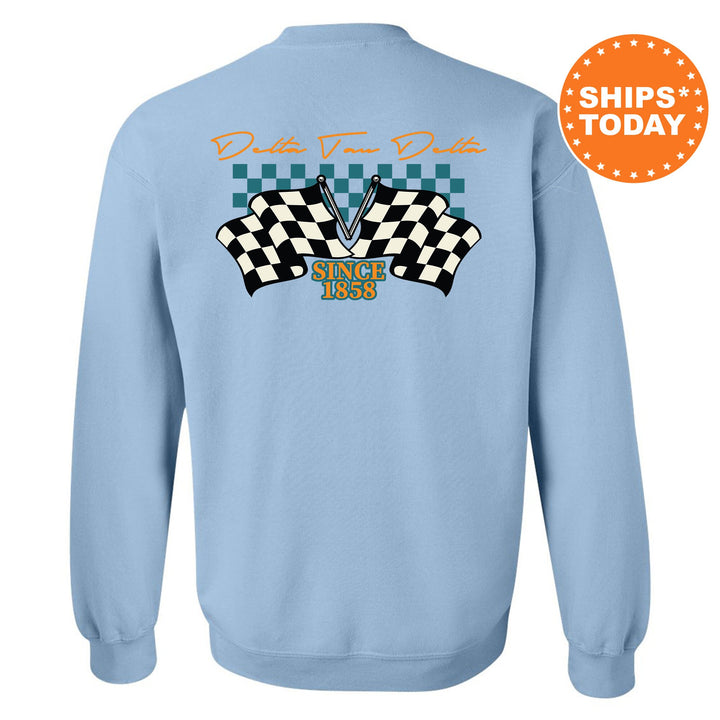 Delta Tau Delta Race Banner Fraternity Sweatshirt | Delt Crewneck Sweatshirt | New Pledge Gift | DTD Rush Sweatshirt | College Crewneck