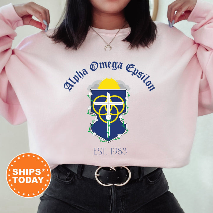 Alpha Omega Epsilon Royal Crest Sorority Sweatshirt | Alpha Omega Epsilon Sweatshirt | Sorority Crewneck | Greek Life Apparel
