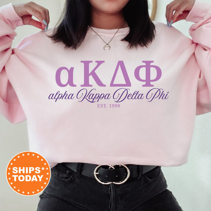 Alpha Kappa Delta Phi Script Sisters Sorority Sweatshirt | Alpha Kappa Delta Phi Sweatshirt | aKDPhi Greek Letters Sweatshirt _ 14817g