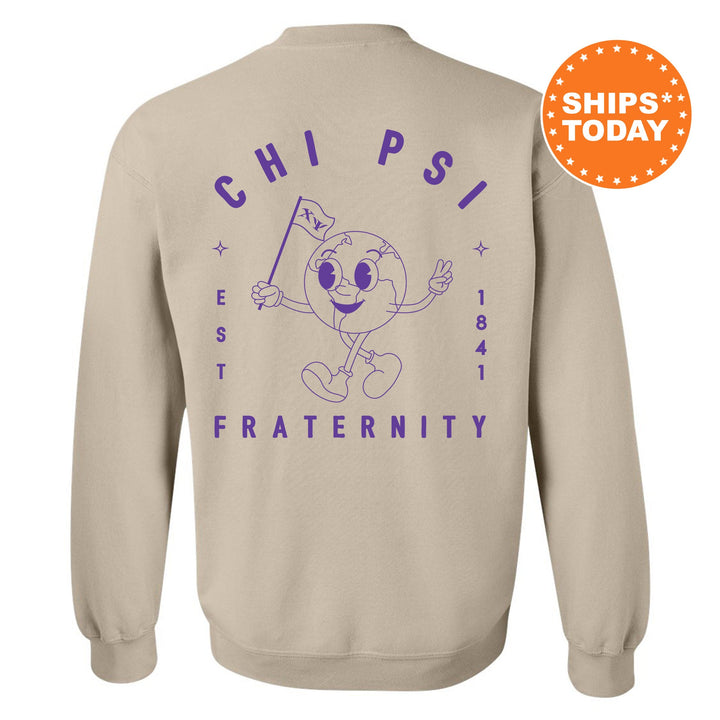 Chi Psi World Flag Fraternity Sweatshirt | Chi Psi Sweatshirt | Fraternity Crewneck | College Greek Apparel | Fraternity Gift _ 15575g