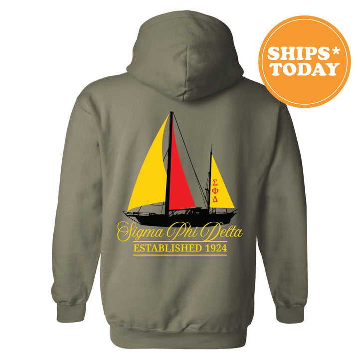 Sigma Phi Delta Black Boat Fraternity Sweatshirt | Sigma Phi Delta Sweatshirt | Fraternity Crewneck | Bid Day Gift | Greek Apparel _ 15628g