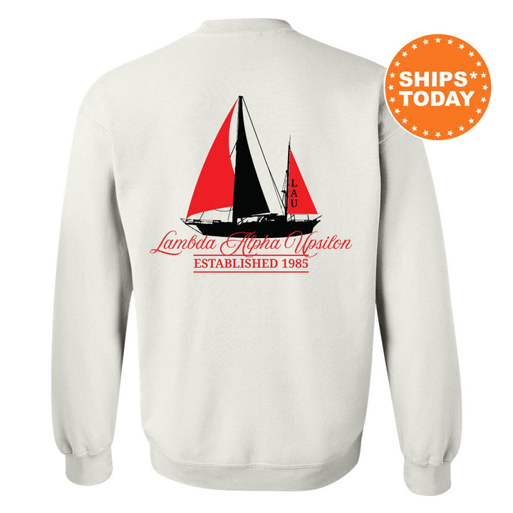 Lambda Alpha Upsilon Black Boat Fraternity Sweatshirt | Lambda Alpha Upsilon Sweatshirt | LAU Fraternity Crewneck | Bid Day Gift _ 15614g