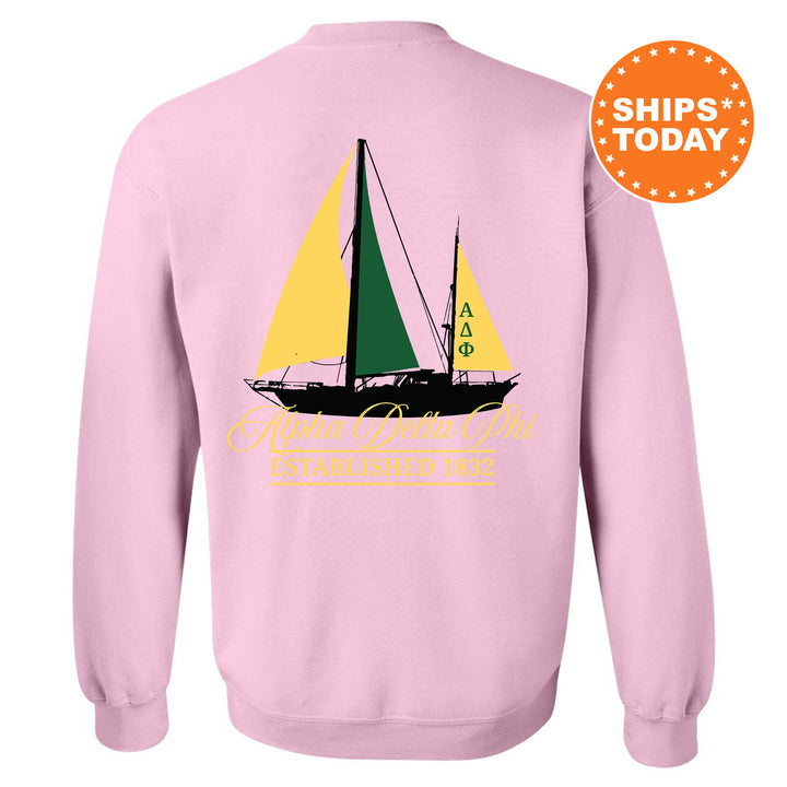 Alpha Delta Phi Black Boat Fraternity Sweatshirt | Alpha Delt Sweatshirt | Fraternity Crewneck | Bid Day Gift | Greek Apparel _ 15604g