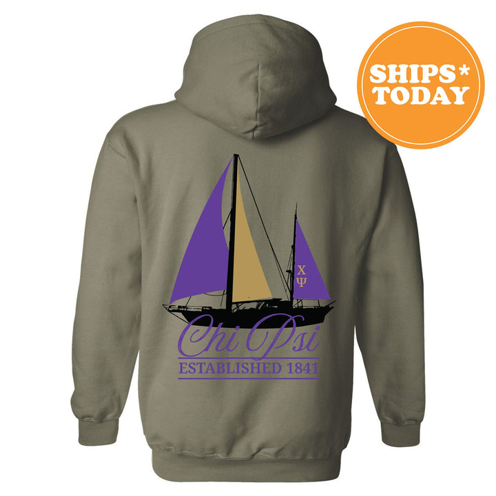 Chi Psi Black Boat Fraternity Sweatshirt | Chi Psi Sweatshirt | Fraternity Crewneck | Bid Day Gift | Custom Greek Apparel _ 15606g