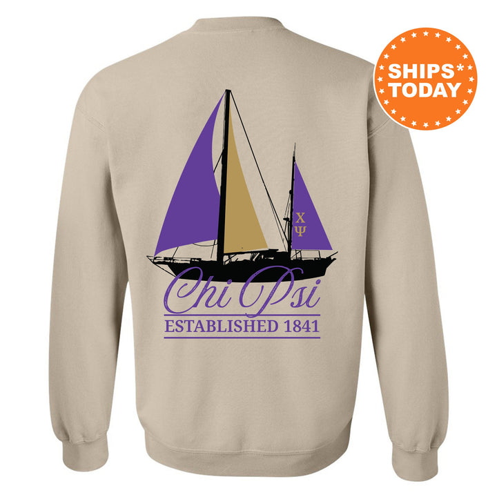 Chi Psi Black Boat Fraternity Sweatshirt | Chi Psi Sweatshirt | Fraternity Crewneck | Bid Day Gift | Custom Greek Apparel _ 15606g