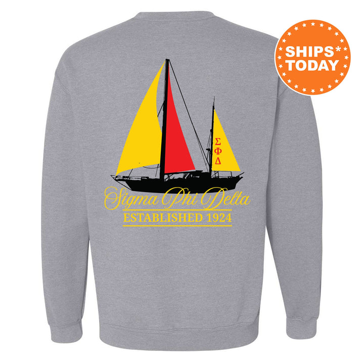 Sigma Phi Delta Black Boat Fraternity Sweatshirt | Sigma Phi Delta Sweatshirt | Fraternity Crewneck | Bid Day Gift | Greek Apparel _ 15628g