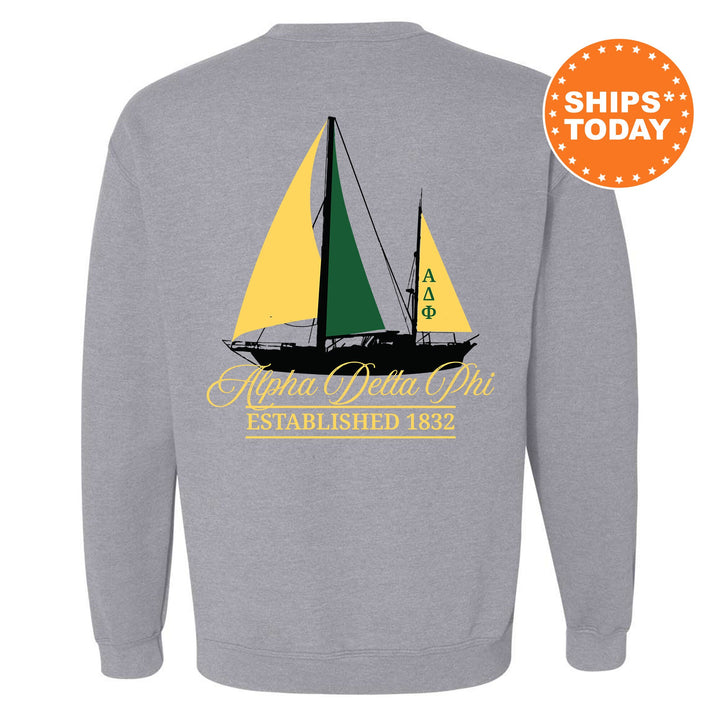 Alpha Delta Phi Black Boat Fraternity Sweatshirt | Alpha Delt Sweatshirt | Fraternity Crewneck | Bid Day Gift | Greek Apparel _ 15604g