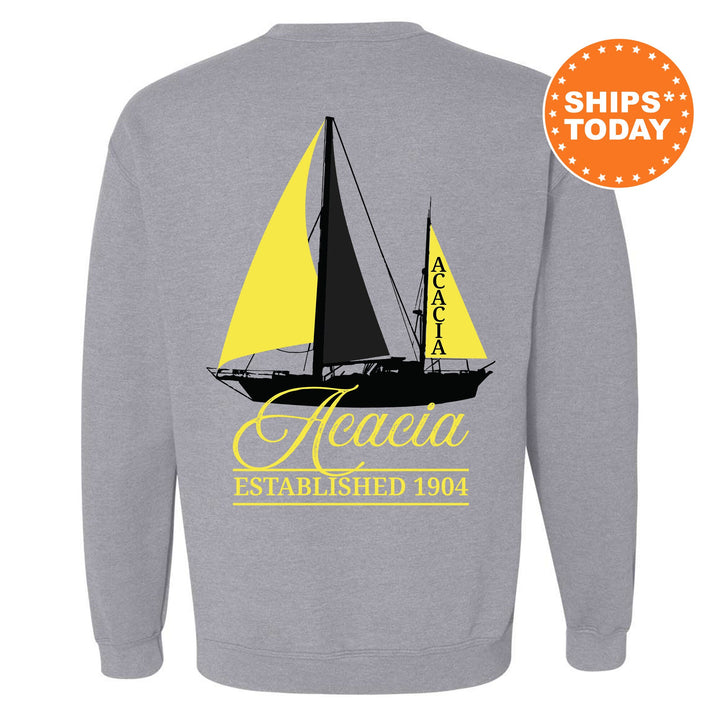 Acacia Black Boat Fraternity Sweatshirt | Acacia Sweatshirt | Fraternity Crewneck | Bid Day Gift | Custom Greek Apparel _ 15602g