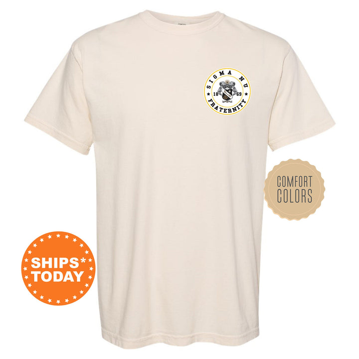 Sigma Nu Brotherhood Crest Fraternity T-Shirt | Sigma Nu Left Chest Graphic Tee | Fraternity Gift | Comfort Colors Shirt _ 17926g