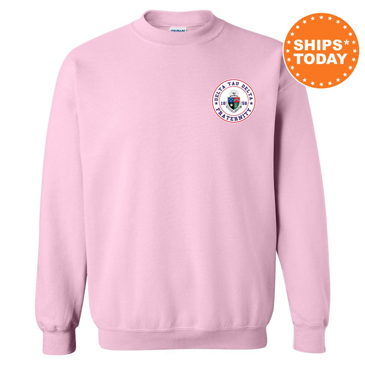 Delta Tau Delta Brotherhood Crest Fraternity Sweatshirt | Delt Left Chest Design Sweatshirt | Greek Apparel | College Crewneck _ 17911g