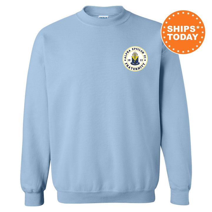 Alpha Epsilon Pi Brotherhood Crest Fraternity Sweatshirt | AEPi Left Chest Design Sweatshirt | Greek Apparel | College Crewneck _ 17903g