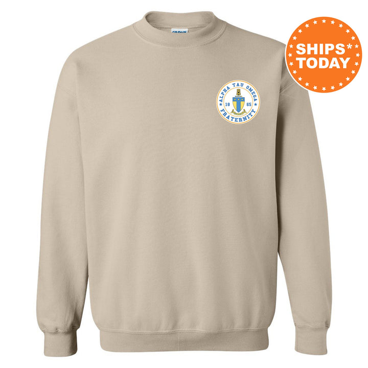 Alpha Tau Omega Brotherhood Crest Fraternity Sweatshirt | ATO Left Chest Design Sweatshirt | Greek Apparel | College Crewneck _ 17906g