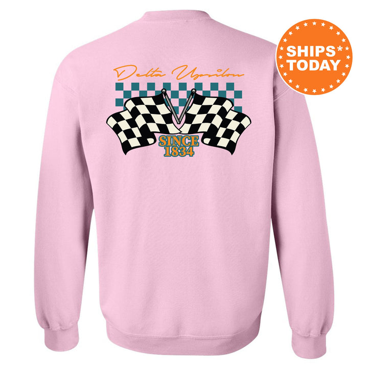 Delta Upsilon Race Banner Fraternity Sweatshirt | DU Crewneck Sweatshirt | New Pledge Gift | Rush Sweatshirt | College Crewneck