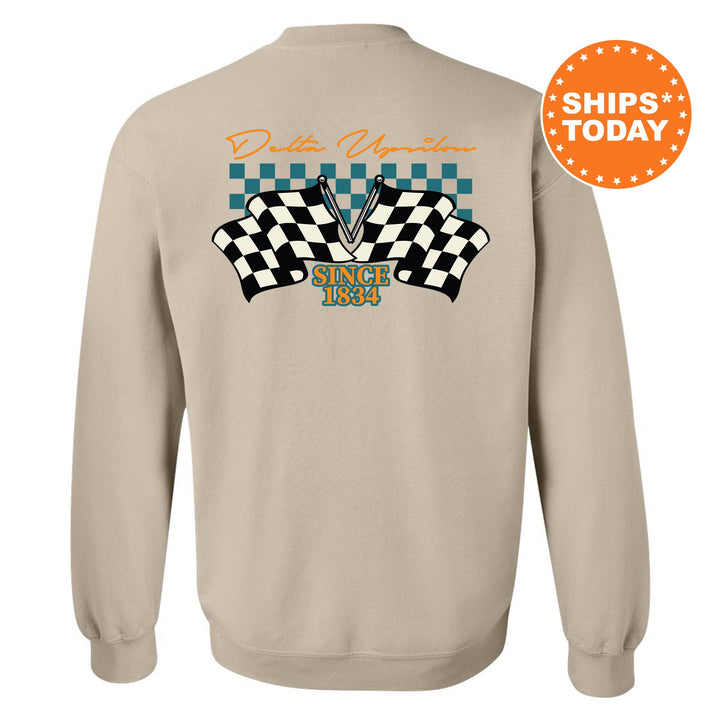 Delta Upsilon Race Banner Fraternity Sweatshirt | DU Crewneck Sweatshirt | New Pledge Gift | Rush Sweatshirt | College Crewneck