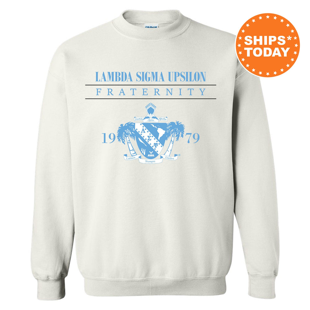 a white sweatshirt with a blue and white design on it