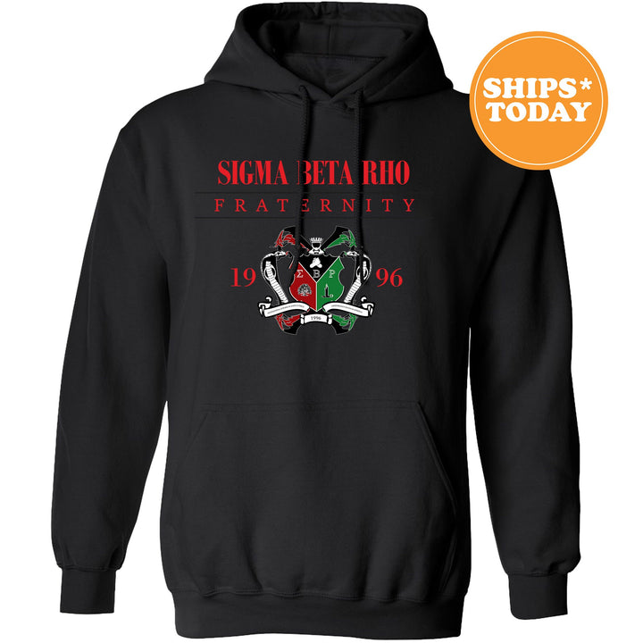a black hoodie with a red and green design on it