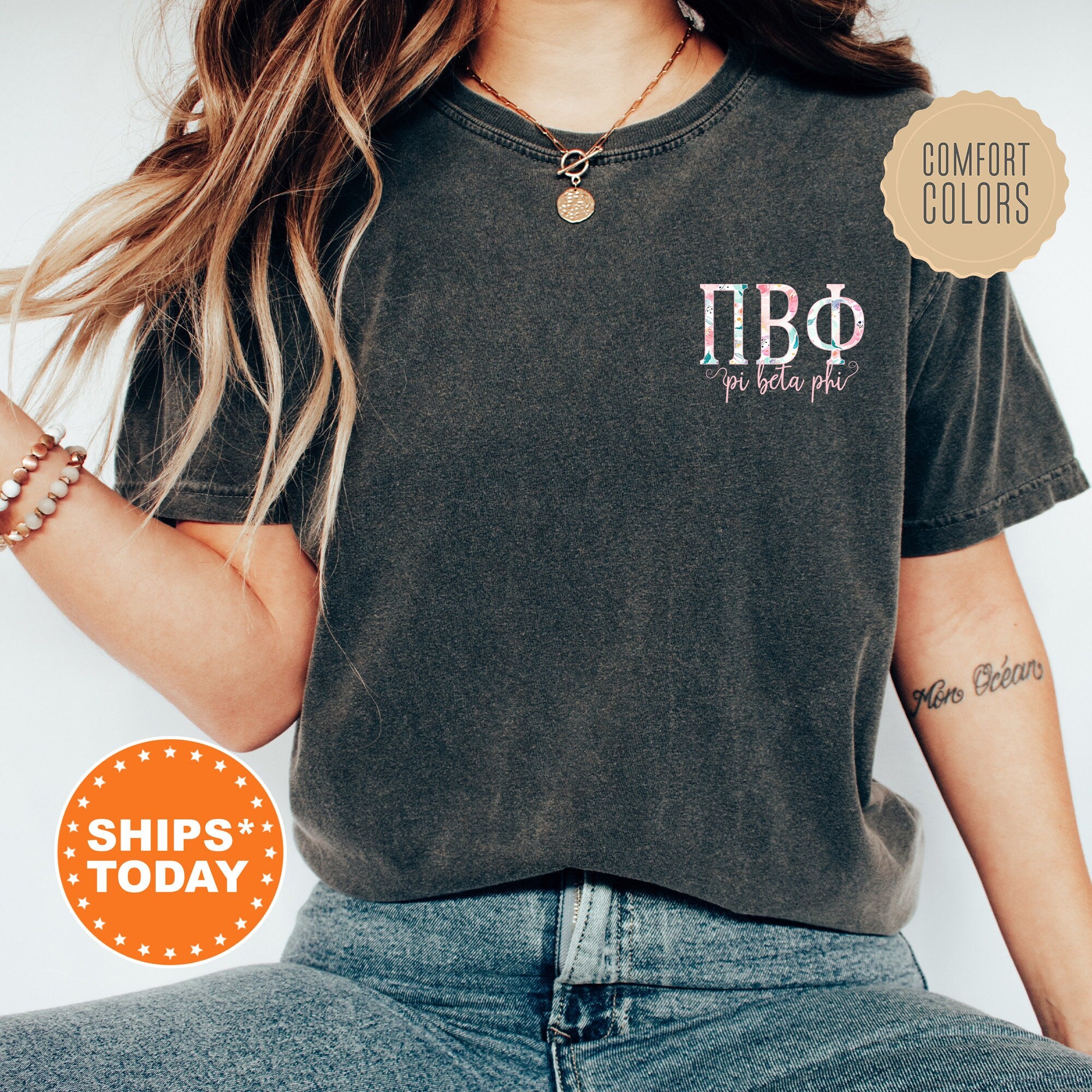 Pi Beta Phi Greek Pink Sorority T-Shirt | Pi Phi Left Chest Design | G ...
