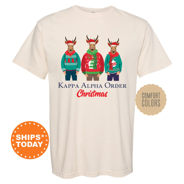a white t - shirt with three reindeers wearing ugly ugly ugly ugly ugly ugly