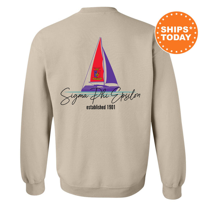 a sweatshirt with a sail boat on it