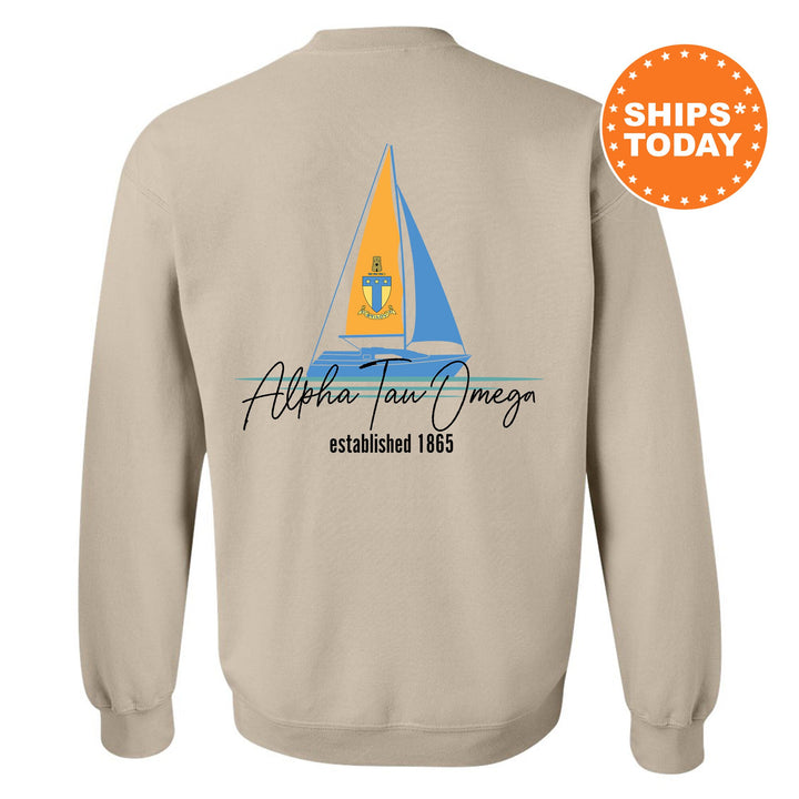 a sweatshirt with a sail boat on it
