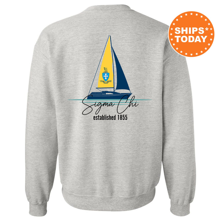 a sweatshirt with a sail boat on it