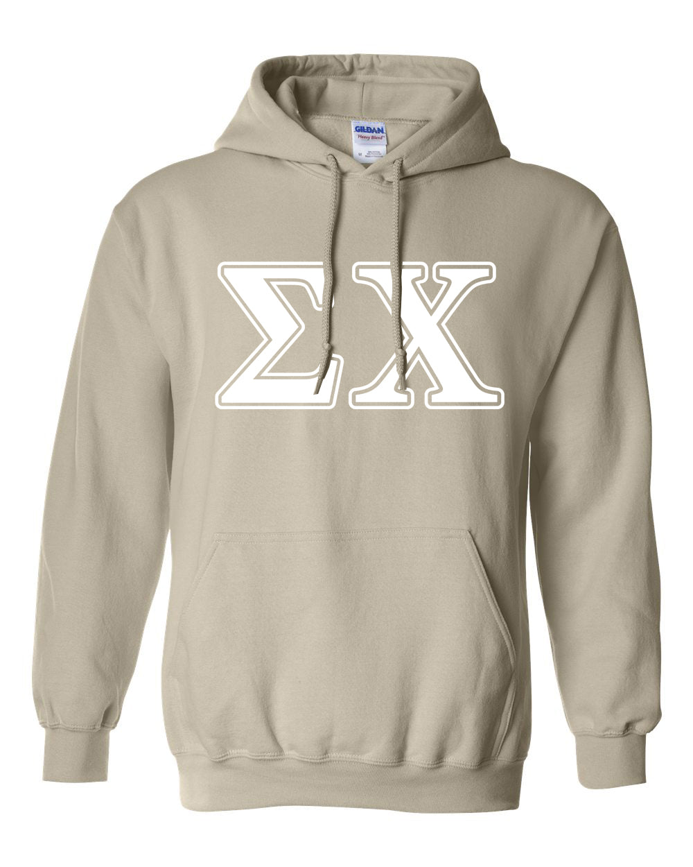 a beige hoodie with the letter x on it