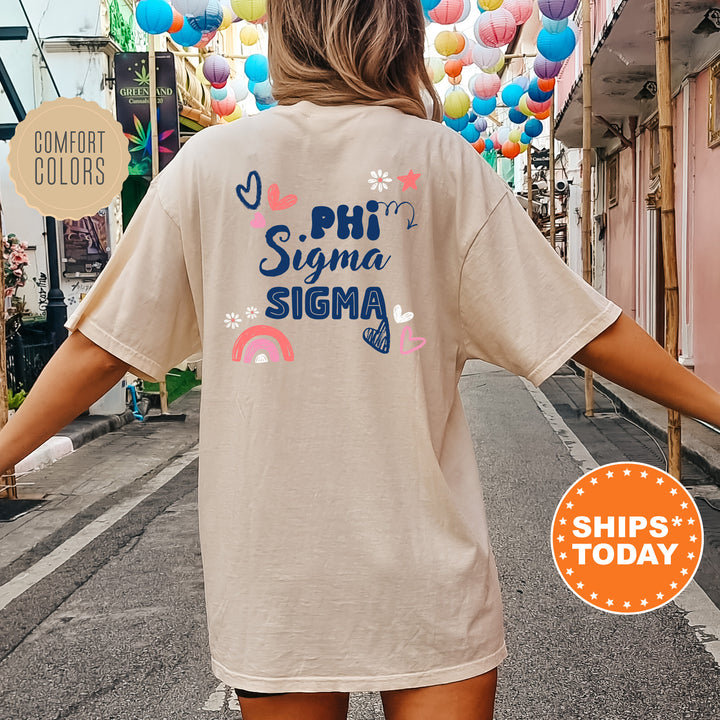 a woman walking down a street with balloons in the background