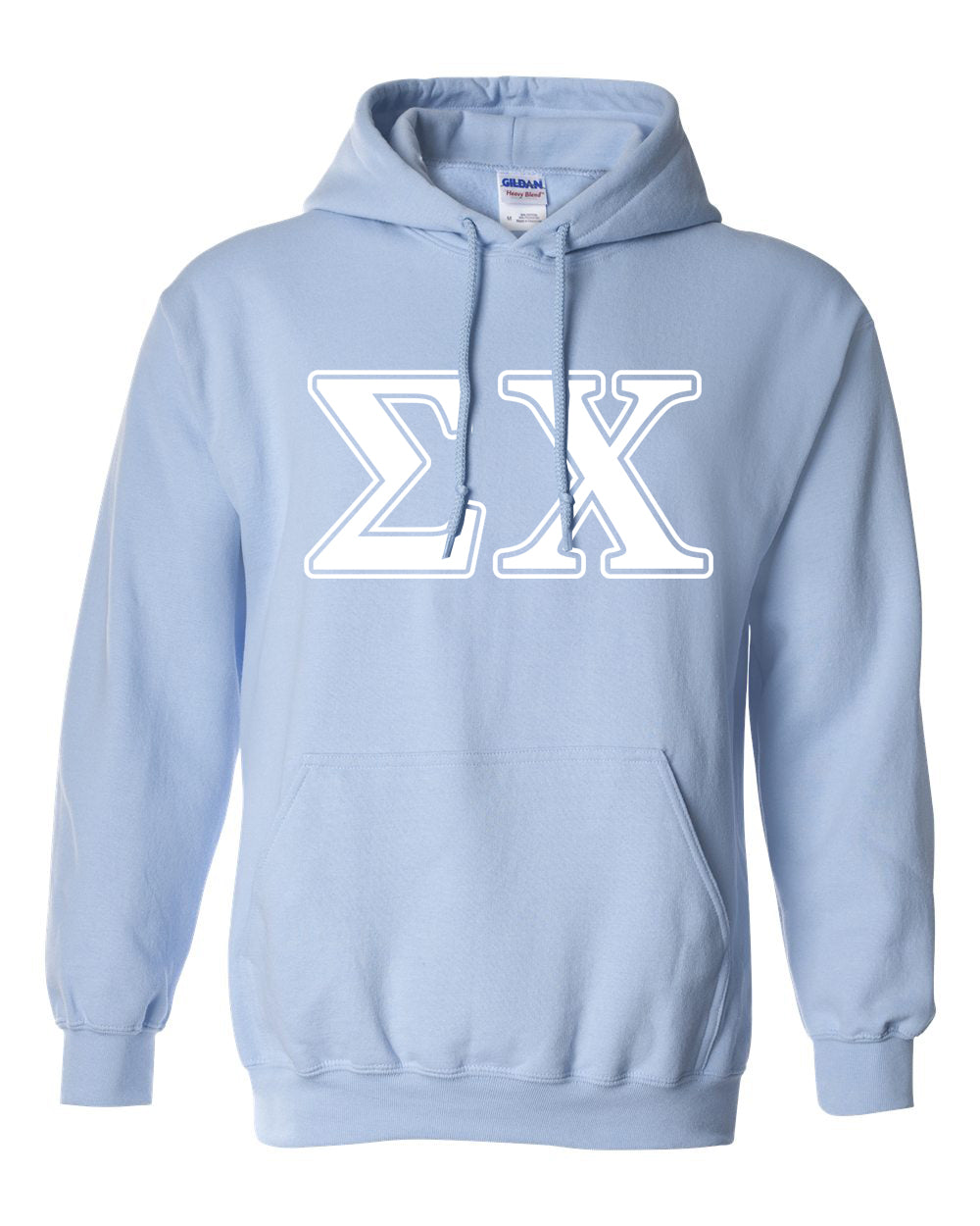 a light blue hoodie with the letter x on it