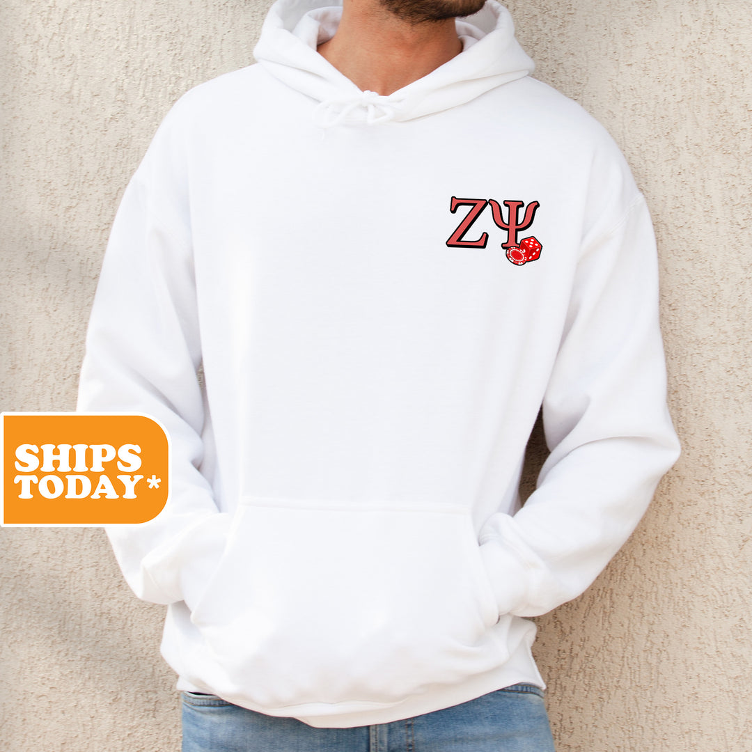 a man wearing a white hoodie with a red z logo on it