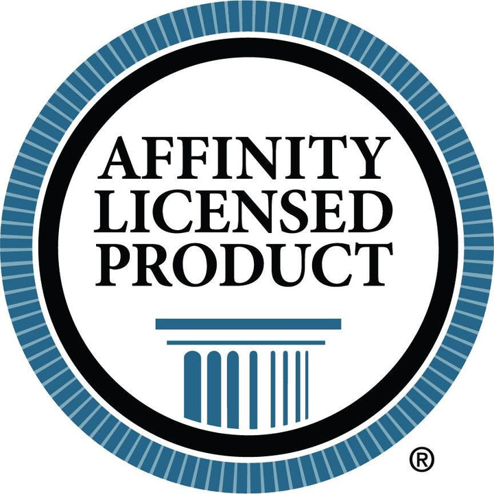 a logo with the text "Affinity LICENSED PRODUCT" and a blue and black design element resembling a circular frame or border.
