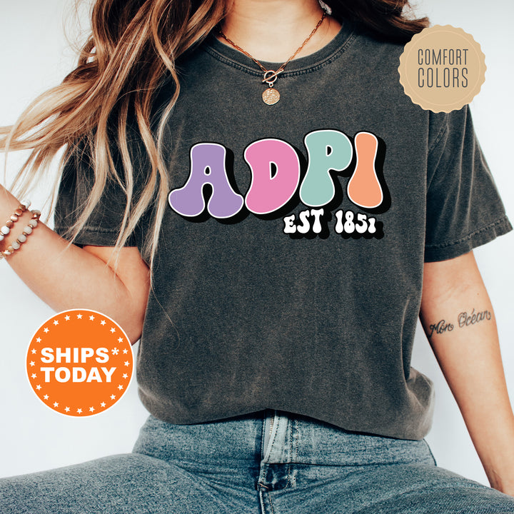 a woman wearing a shirt that says appi est est est