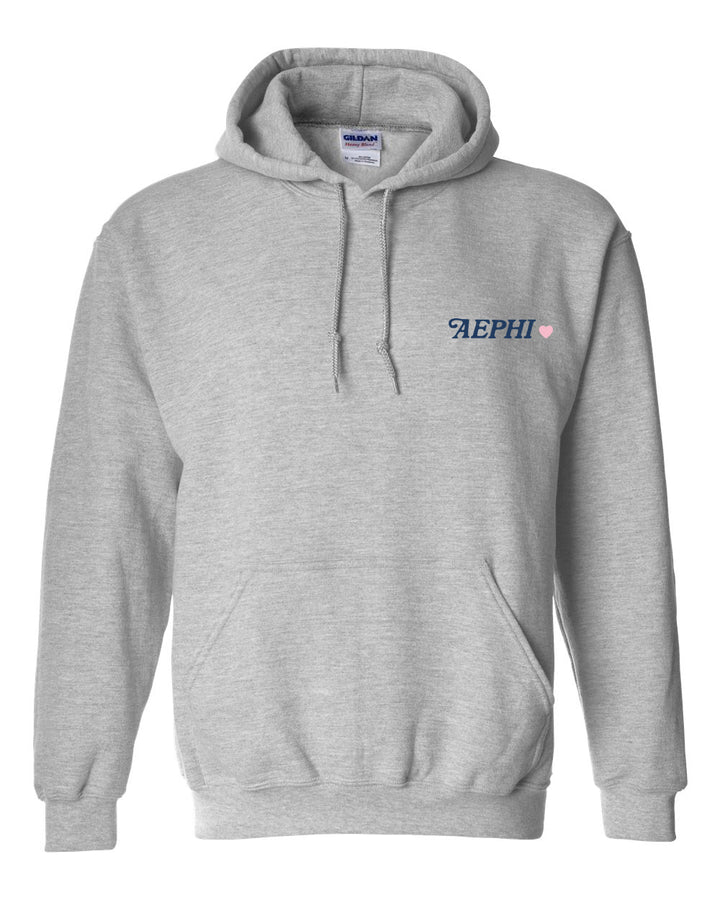 a grey hoodie with the word aephi on it