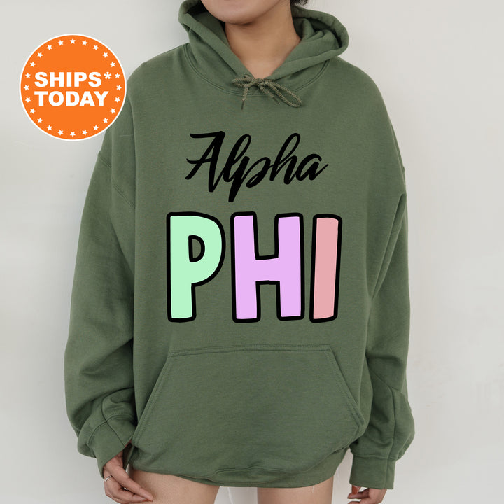 a person wearing a green hoodie with the words ahoh phi on it