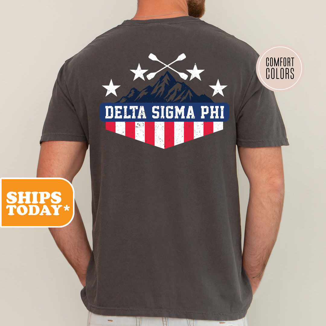 a man wearing a t - shirt that says delta sigma phi