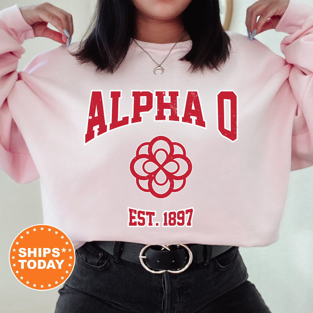 a woman is holding up a pink sweatshirt