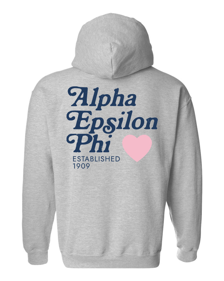 a grey hoodie with the words, aloha epsion phu established