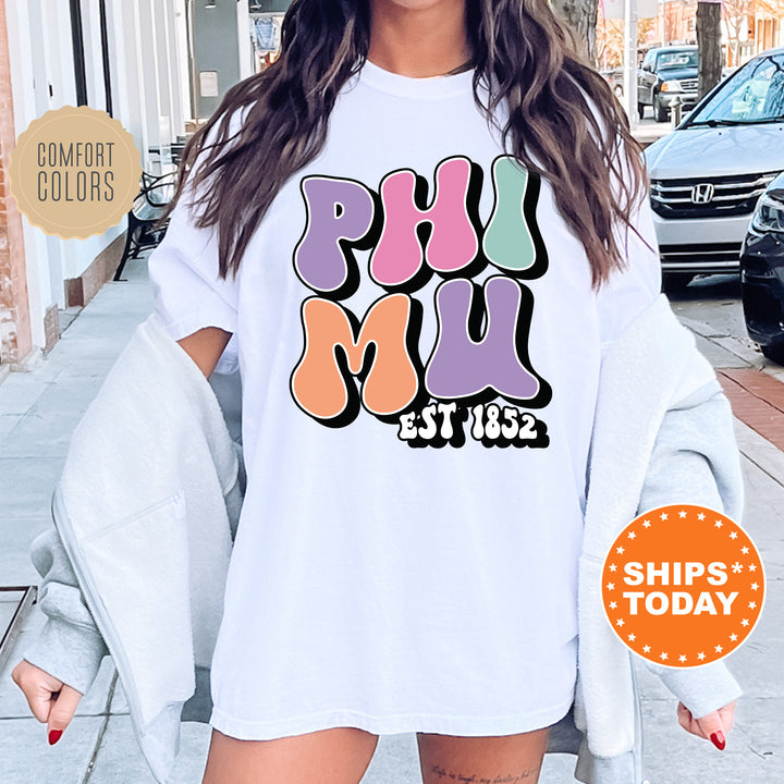a woman wearing a white shirt with the words phi phi phi phi phi phi phi