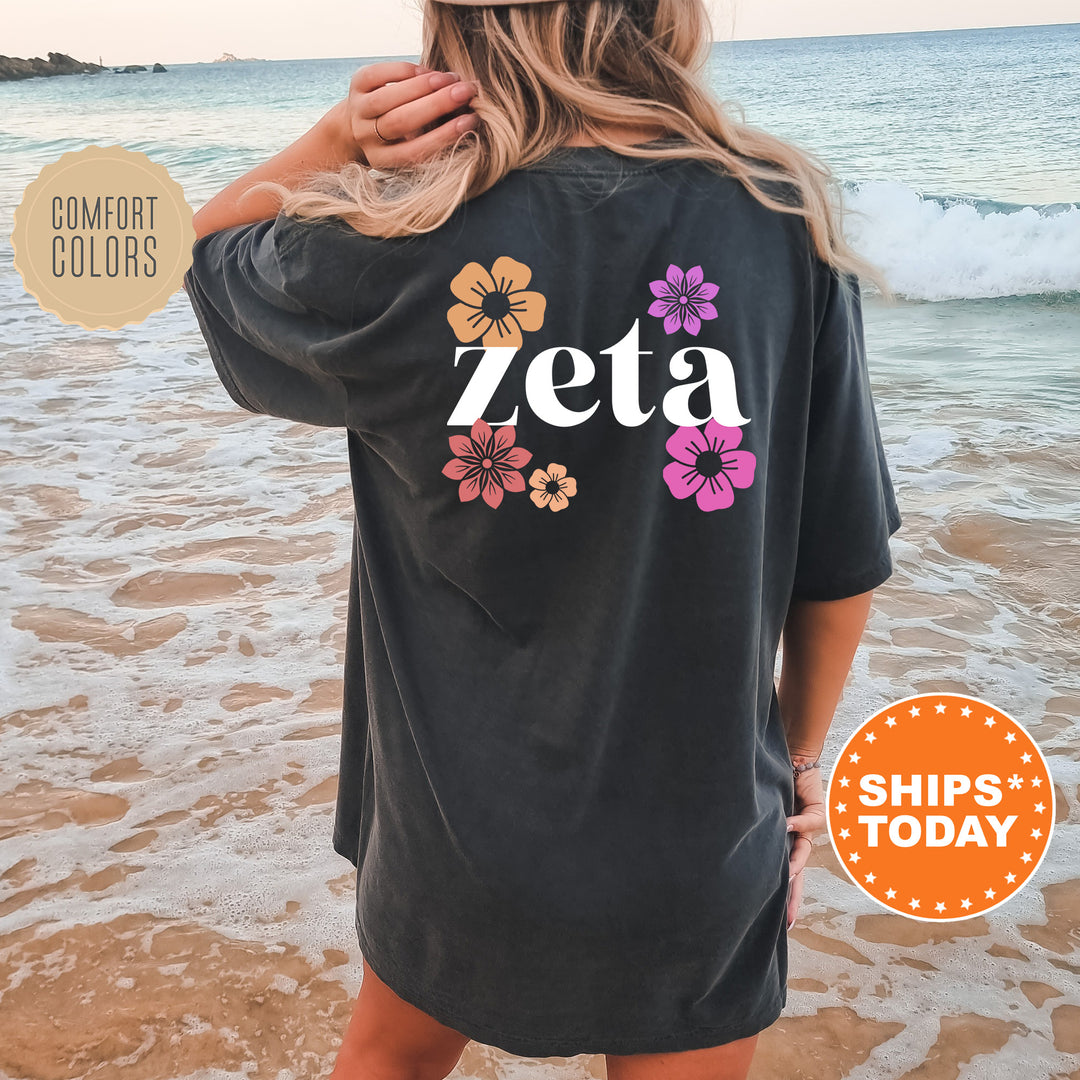 the back of a woman's shirt that says zeta on it