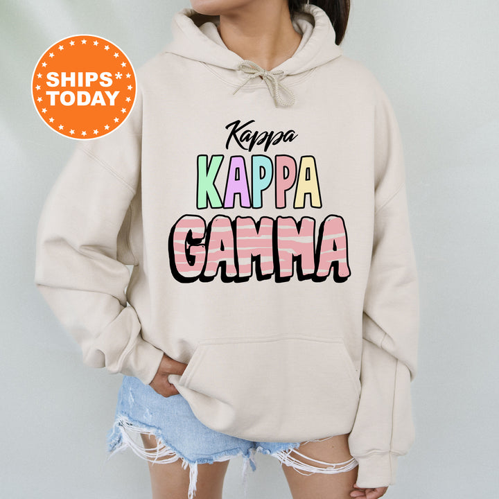 a woman wearing a sweatshirt that says keep kappa gahma