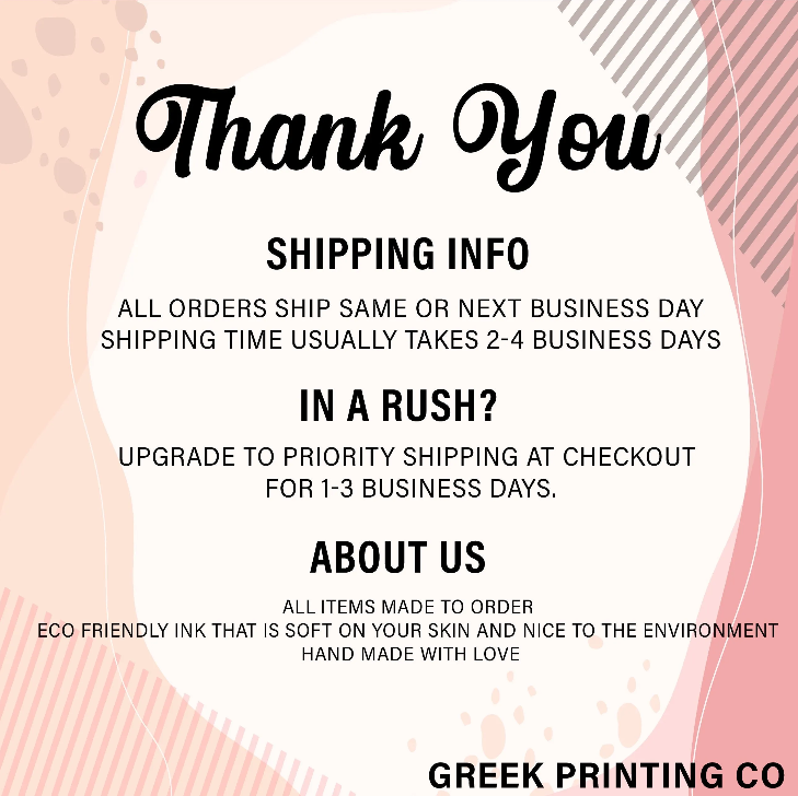 text that provides shipping information, including details about shipping times, priority shipping, and the company's commitment to eco-friendly and handmade products.