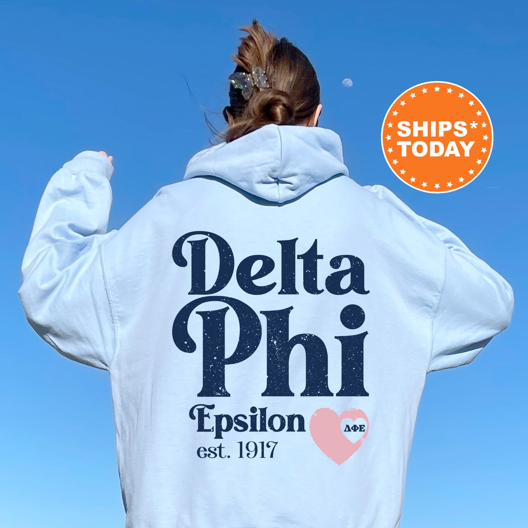 Delta Phi Epsilon Yin-Yang Surf Sorority Hoodie Mineral Wash Tie on sale Dye | Greek Life Sweatshirt | DPhiE comfy hoodie