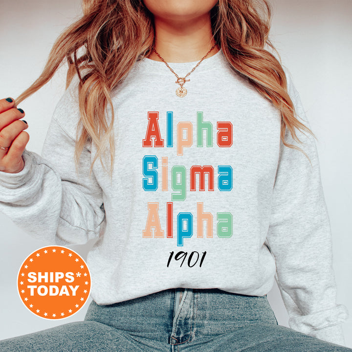 a woman wearing a sweatshirt that says aloha sigmma aloha